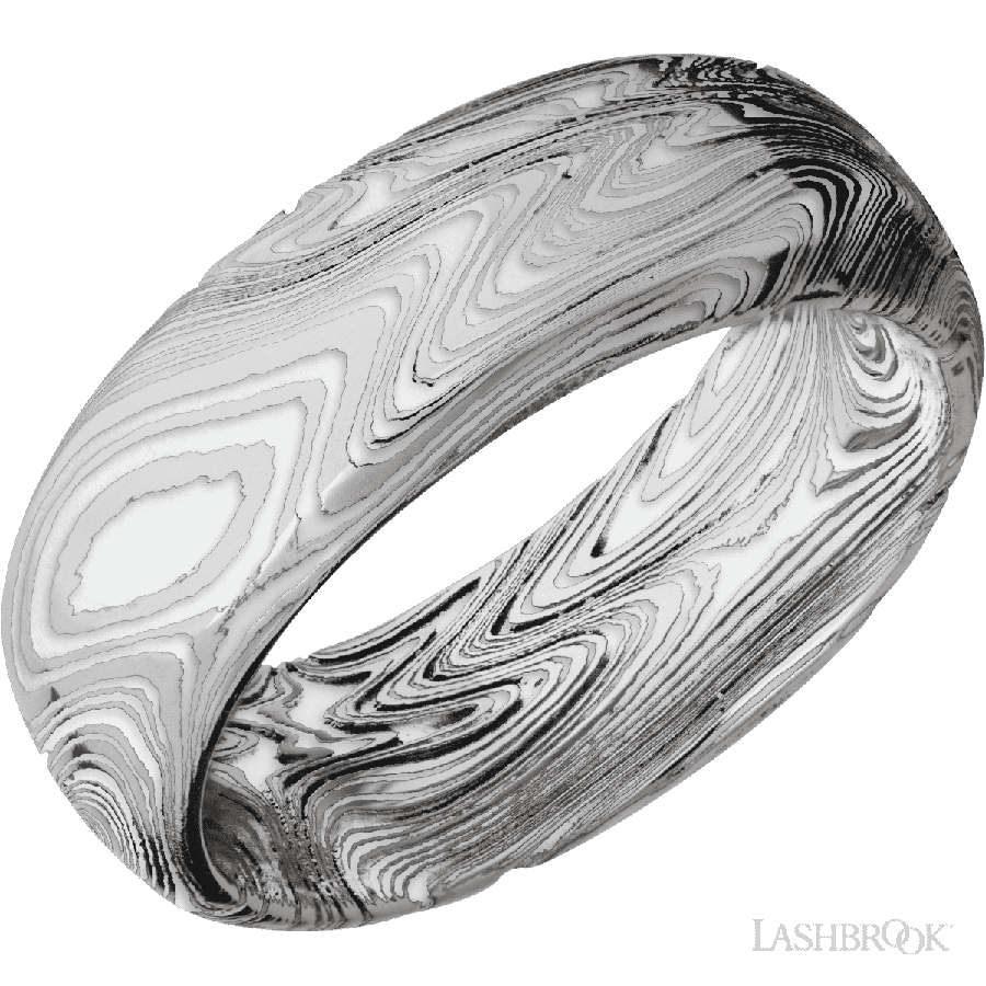 8 mm wide Domed Bevel Marble band featuring White cerakote. – Elebash ...